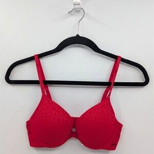 Victoria's Secret PINK Bra Women's 34B Red Animal Print Lace Push Up